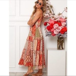 Abel the Label Anthropologie Gypiana Floral Patchwork Tiered Maxi Dress XS